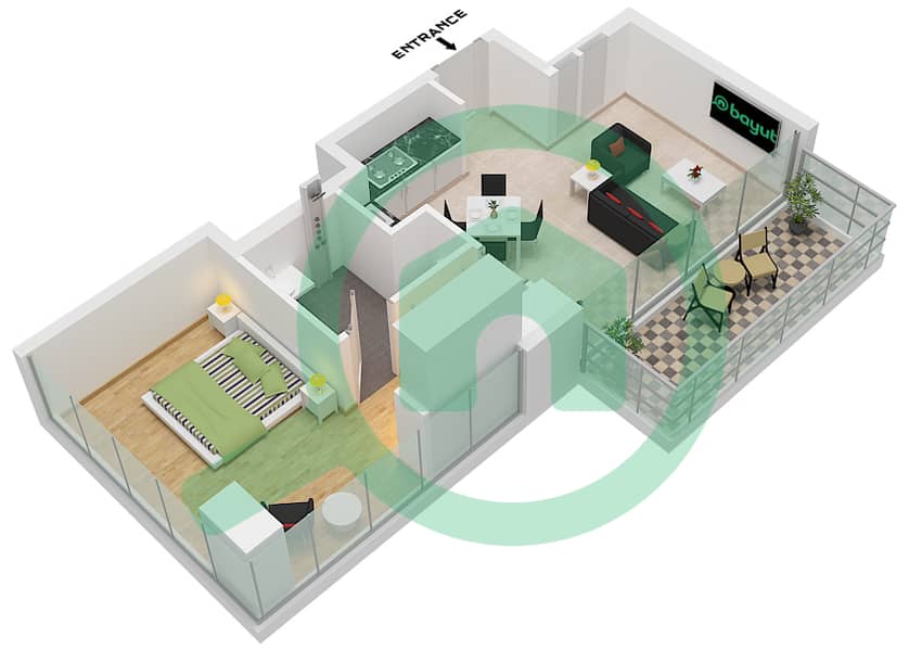 The Edge Tower B - 1 Bedroom Apartment Type/unit D / UNIT 03, FLOOR 16-17 Floor plan Type D Unit 03, Floor 16-17,19-34 interactive3D