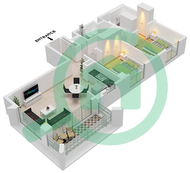 萨瓦纳2号楼 - 2 卧室公寓单位3 FLOOR 1-8戶型图 Unit 3 Floor 1-8 interactive3D