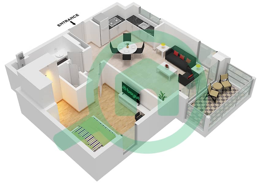 المخططات الطابقية لتصميم الوحدة 9 FLOOR 1 شقة 1 غرفة نوم - بناية سافانا 3 Unit 9 Floor 1 interactive3D