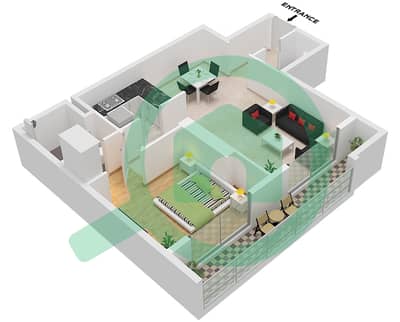 المخططات الطابقية لتصميم النموذج C شقة 1 غرفة نوم - تايم 3
