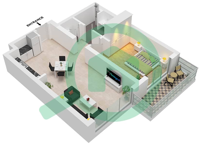 Seascape Building 1 - 1 Bedroom Apartment Type/unit 2F,3E / UNIT 4 FLOOR 2-18 Floor plan "Type 2F Unit 4 Floor 13-18 
Type 3E Unit 4 Floor 2-12" interactive3D