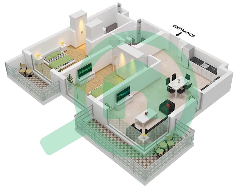 المخططات الطابقية لتصميم النموذج / الوحدة 1A / UNIT 2,7 FLOOR 1-12 شقة 2 غرفة نوم - سي سكيب بناية 1 Type 1A Unit 2 Floor 1-12
Unit 7 Floor 2-12 interactive3D