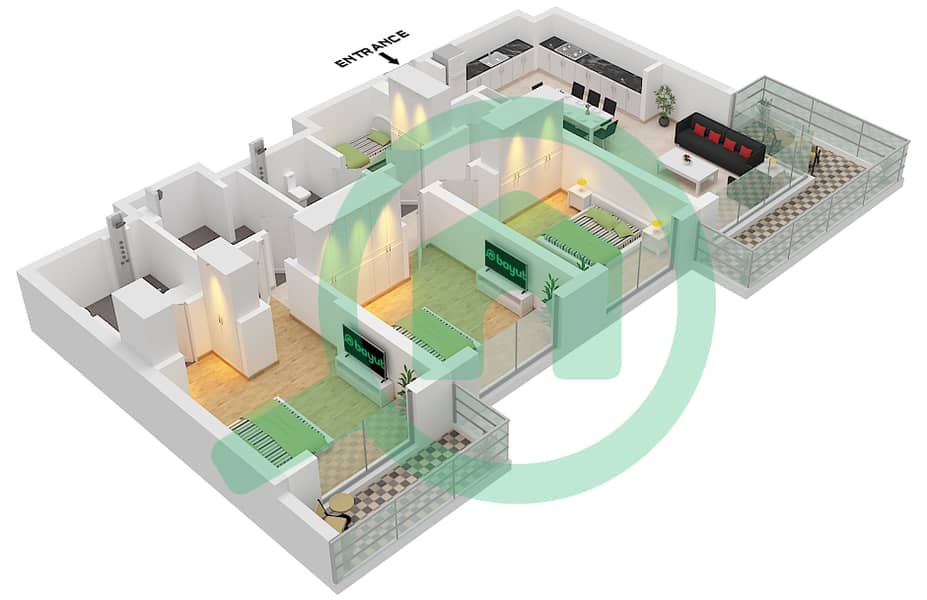 Seascape Building 1 - 3 Bedroom Apartment Type/unit 1A / UNIT 1,5 FLOOR 13-18 Floor plan Type 1A Unit 1,5 Floor 13-18 interactive3D