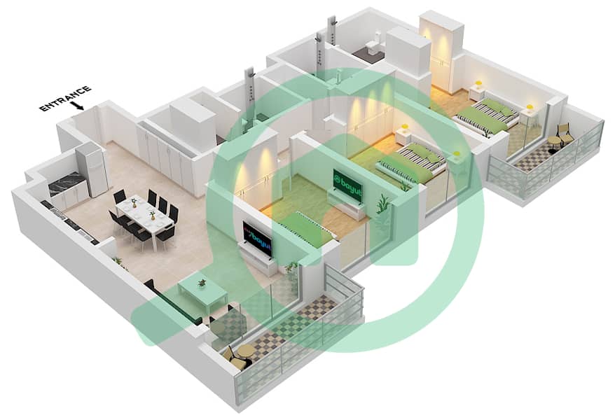 Seascape Building 1 - 3 Bedroom Apartment Type/unit 2A / UNIT 7 FLOOR 13-18 Floor plan Type 2A Unit 7 Floor 13-18 interactive3D