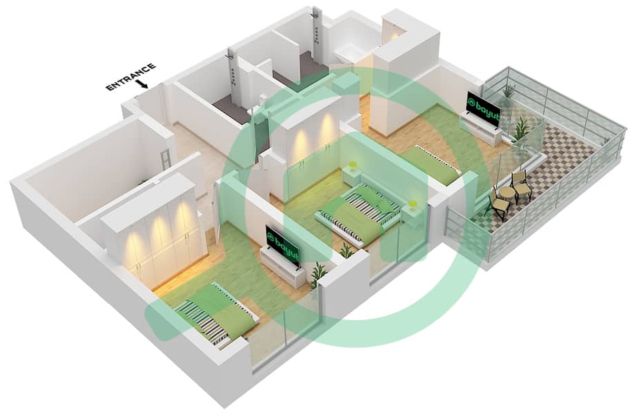 Seascape Building 1 - 3 Bedroom Townhouse Type/unit 1A/UNIT 3 FLOOR GROUND,1 Floor plan Type 1A Unit 3 Floor 1 interactive3D