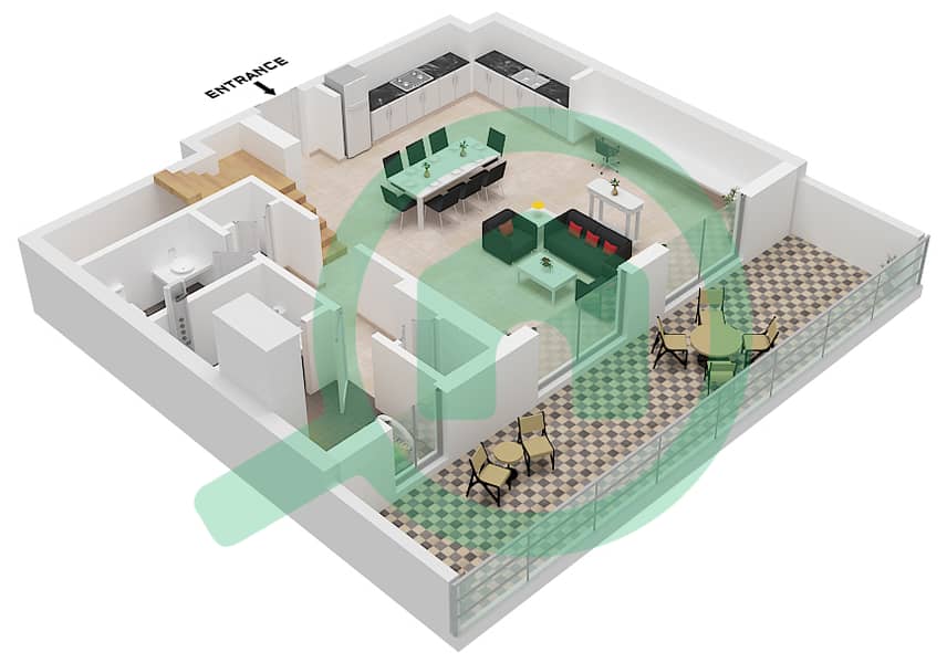 Seascape Building 1 - 3 Bedroom Townhouse Type/unit 2A/UNIT 1 FLOOR GROUND,1 Floor plan Type 2A Unit 1 Ground Floor interactive3D