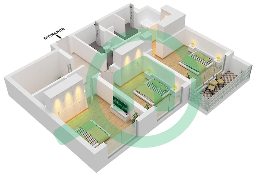 Seascape Building 1 - 3 Bedroom Townhouse Type/unit 2A/UNIT 1 FLOOR GROUND,1 Floor plan Type 2A Unit 1 Floor 1 interactive3D