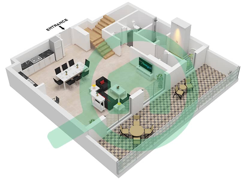 Seascape Building 1 - 3 Bedroom Townhouse Type/unit 2H/UNIT 2 FLOOR GROUND,1 Floor plan Type 2H Unit 2 Ground Floor interactive3D