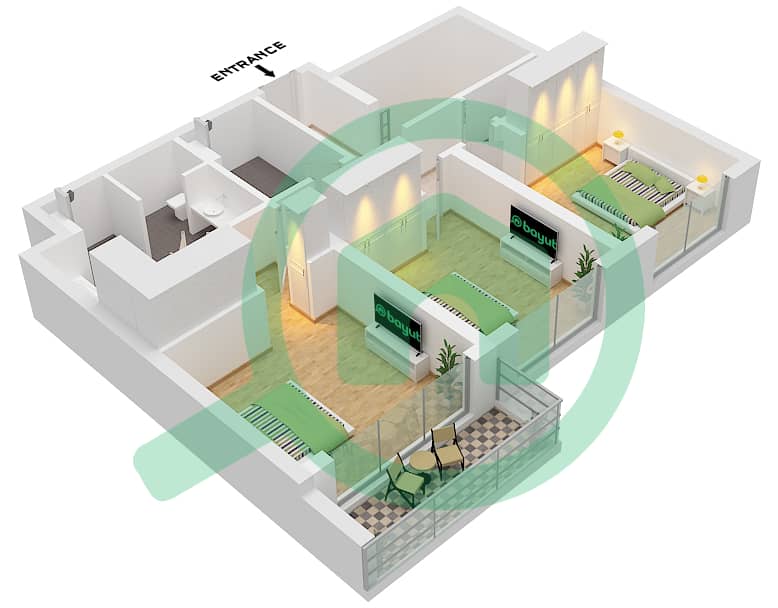 Seascape Building 1 - 3 Bedroom Townhouse Type/unit 2H/UNIT 2 FLOOR GROUND,1 Floor plan Type 2H Unit 2 Floor 1 interactive3D