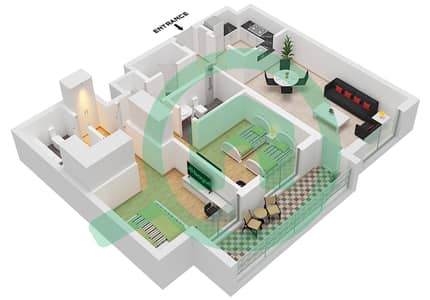 Hillside Residences 1 Building B - Апартамент 2 Cпальни планировка Тип A FLOOR 1-6