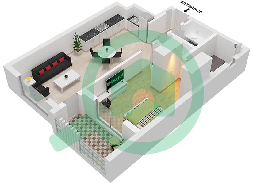 Hillside Residences 1 Building B - 1 Bedroom Apartment Type B FLOOR 1-6 Floor plan Type B Floor 1-6 interactive3D