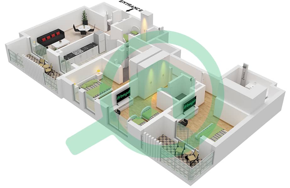 Hillside Residences 1 Building B - 3 Bedroom Apartment Type B FLOOR 1-6 Floor plan Type B Floor 1-6 interactive3D