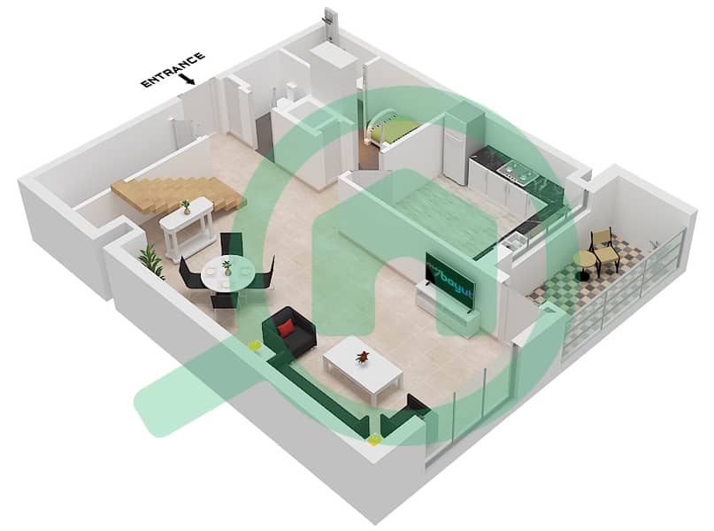 Hillside Residences 1 Building B - 2 Bedroom Apartment Type DX A2 FLOOR 5,6 Floor plan Type DX A2 Floor 5 interactive3D
