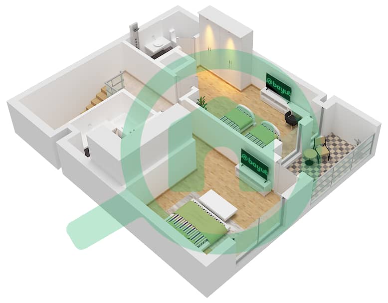Hillside Residences 1 Building B - 2 Bedroom Apartment Type DX A2 FLOOR 5,6 Floor plan Type DX A2 Floor 6 interactive3D