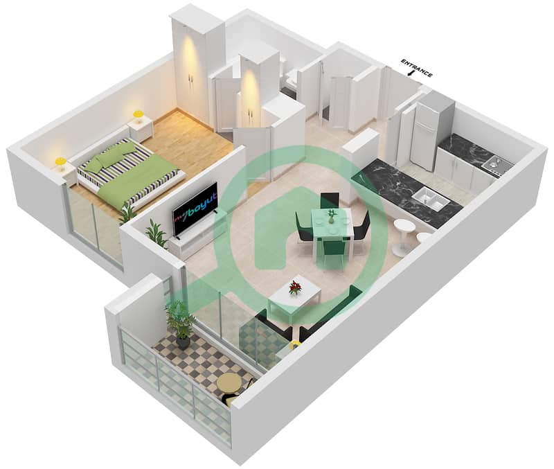 Al Thayyal 1 - 1 Bedroom Apartment Type A Floor plan Type A interactive3D
