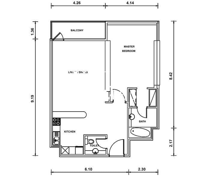 19 Floor Plan Wind 2 1608 1BHK - Copy. png