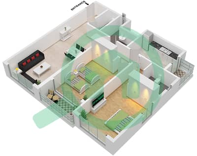 Ajman One Phase 2 - Апартамент 2 Cпальни планировка Тип 3
