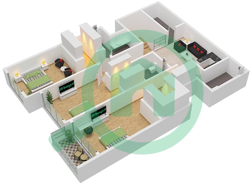 Ajman One Phase 2 - Апартамент 4 Cпальни планировка Тип A Type A, Floor First interactive3D
