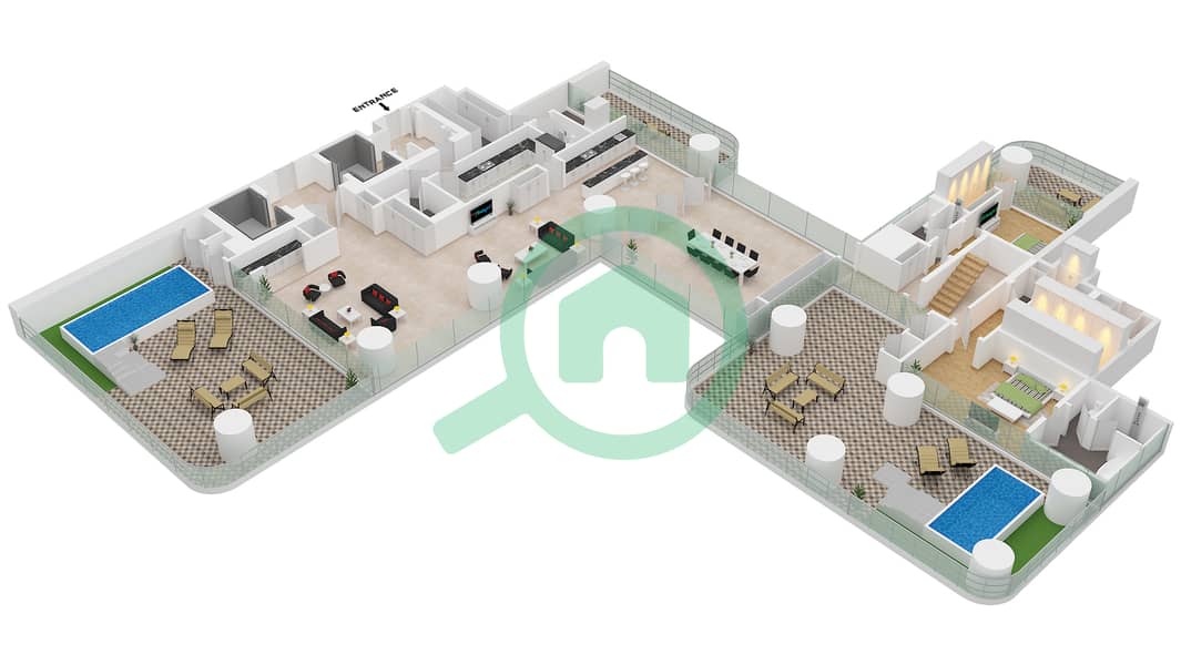 المخططات الطابقية لتصميم الوحدة 02  FLOOR 12 شقة 4 غرف نوم - فيلا فينتو Unit 02 Floor Lower 12 interactive3D