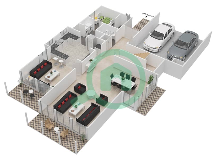 Сахил 4 - Вилла 3 Cпальни планировка Тип 8 Ground Floor image3D