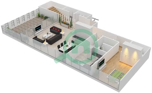 المخططات الطابقية لتصميم النموذج A DUPLEX شقة 4 غرف نوم - سوهو سكوير