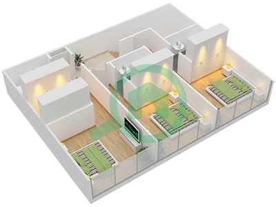 المخططات الطابقية لتصميم النموذج A DUPLEX شقة 3 غرف نوم - سوهو سكوير