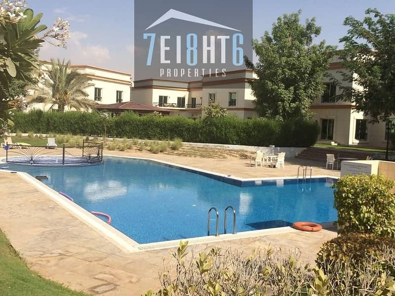 9 Excellent facilities: 4 b/r villa + maids room + communal gardens + s/pool + gym + sauna + jacuzzi for rent in Barsha 1