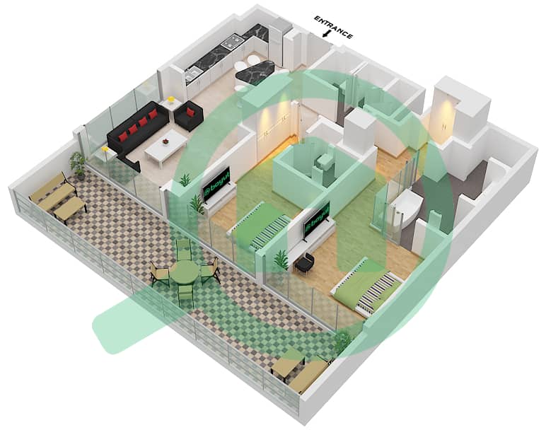 JW Marriott Residences - 2 Bedroom Apartment Type A1 Floor plan Type A1 interactive3D