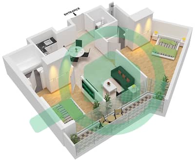 المخططات الطابقية لتصميم النموذج A شقة 2 غرفة نوم - أيكون سيتي تاور C