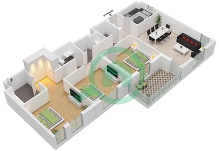 المخططات الطابقية لتصميم النموذج / الوحدة 3B-2M / UNIT-219 شقة 3 غرف نوم - أزور بيتش رزيدنس من ايجل هيلز