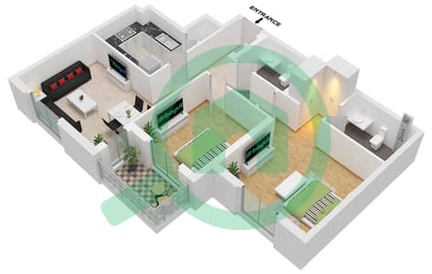 المخططات الطابقية لتصميم النموذج / الوحدة 2C-1M / UNIT 7 FLOOR 5,6 شقة 2 غرفة نوم - أزور بيتش رزيدنس من ايجل هيلز