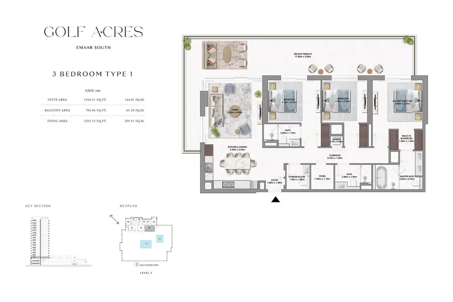 3 BR floor plan