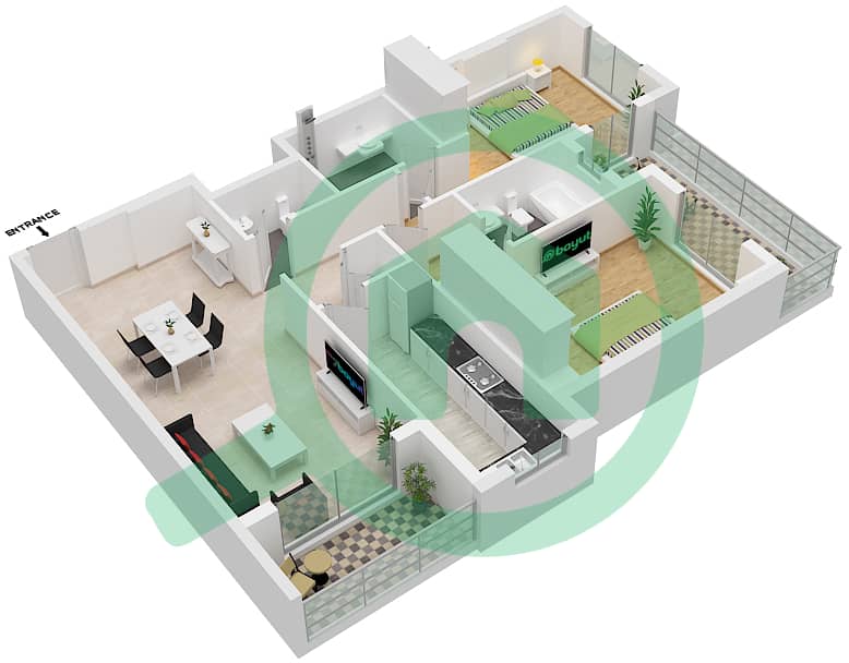 The L A X - Апартамент 2 Cпальни планировка Единица измерения 3, FLOOR 3 Unit 3, Floor 3 interactive3D