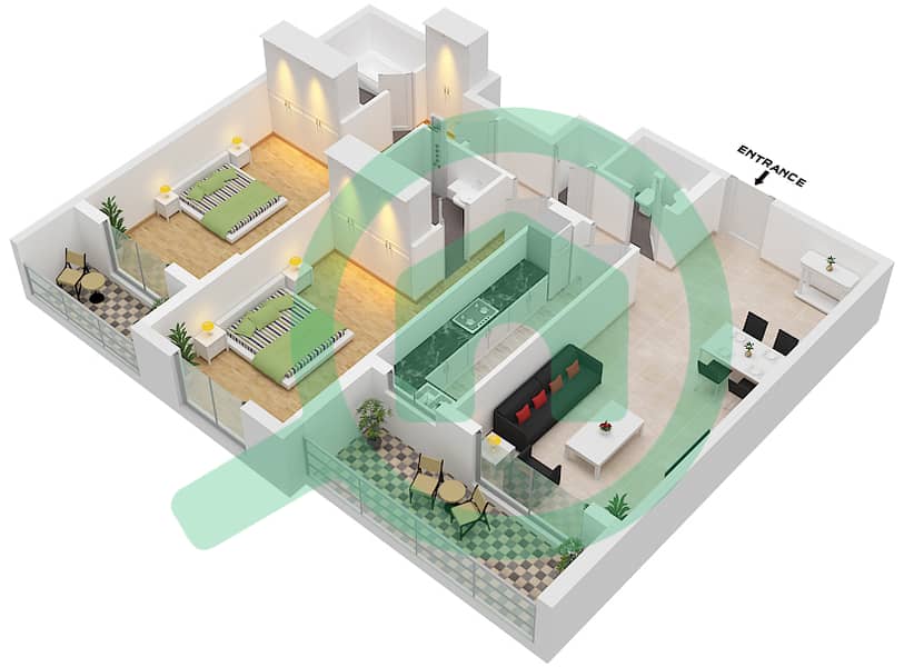 The L A X - Апартамент 2 Cпальни планировка Единица измерения 4, FLOOR 4 Unit 4, Floor 4 interactive3D