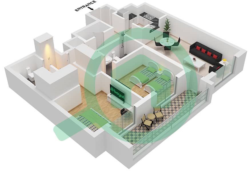 Hillside Residences 1 Building A - 2 Bedroom Apartment Type B FLOOR 1-5 Floor plan Type B Floor 1-5 Building A interactive3D