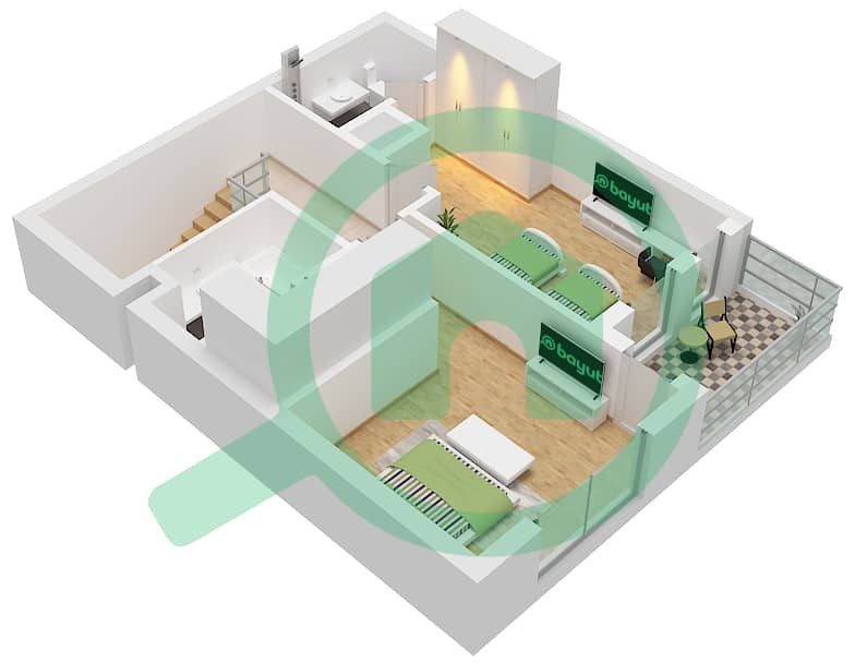 Hillside Residences 1 Building A - Апартамент 2 Cпальни планировка Тип DX A1 FLOOR 1 Type DX A1 Floor 2 interactive3D