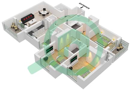 Hillside Residences 1 Building A - Апартамент 3 Cпальни планировка Тип A FLOOR 1-5