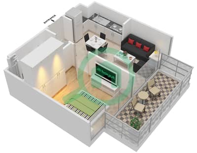 المخططات الطابقية لتصميم النموذج 1 شقة 1 غرفة نوم - جولف فيتا A