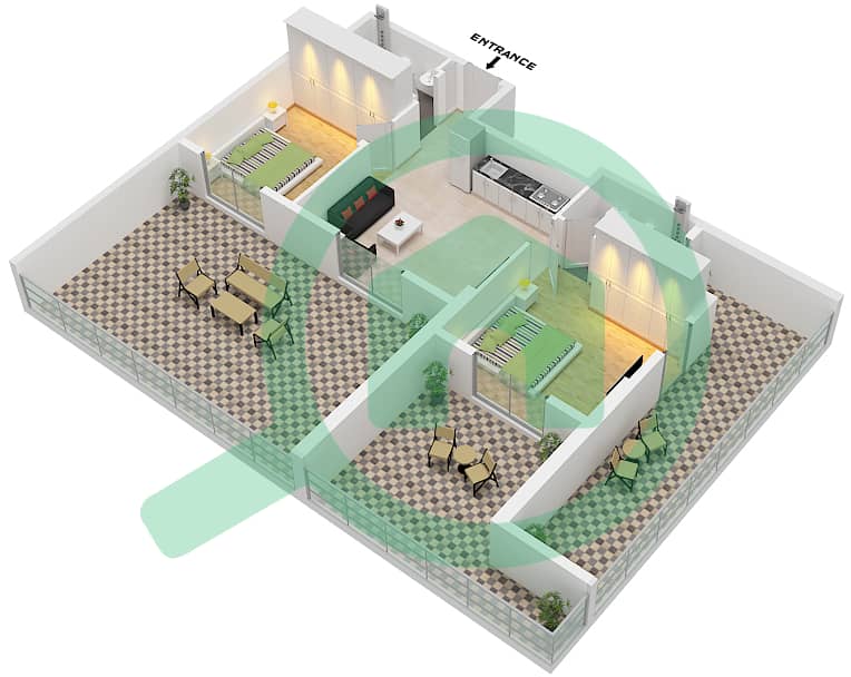 Binghatti Point - 2 Bedroom Apartment Type A Floor plan Type A interactive3D
