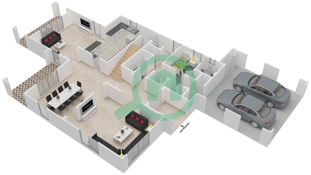 المخططات الطابقية لتصميم النموذج 1 فیلا 4 غرف نوم - روزا Ground Floor image3D