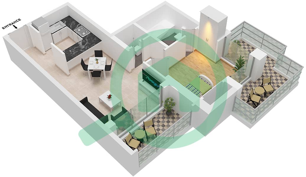 المخططات الطابقية لتصميم الوحدة 7 FLOOR 4 شقة 1 غرفة نوم - طراز فينيسيا Unit 7 Floor 4 interactive3D