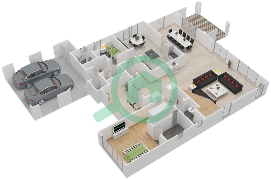 المخططات الطابقية لتصميم النموذج 2 فیلا 4 غرف نوم - روزا Ground Floor image3D