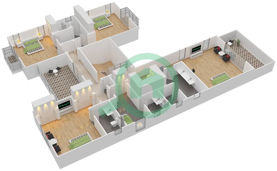 المخططات الطابقية لتصميم النموذج 3 فیلا 4 غرف نوم - روزا First Floor image3D