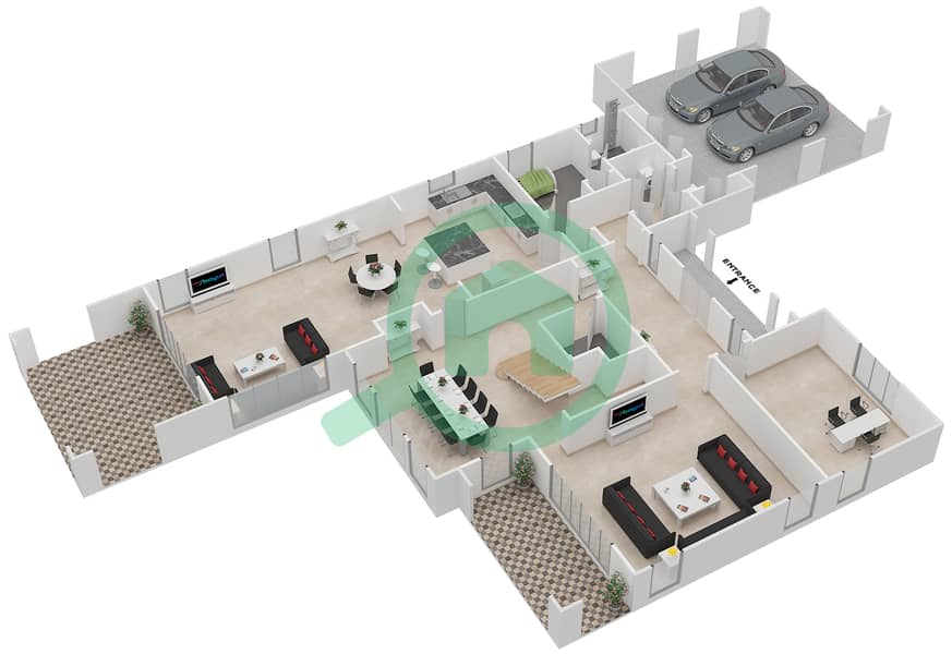 المخططات الطابقية لتصميم النموذج 3 فیلا 4 غرف نوم - روزا Ground Floor image3D