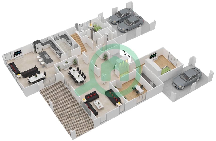 المخططات الطابقية لتصميم النموذج 5 فیلا 6 غرف نوم - روزا Ground Floor image3D