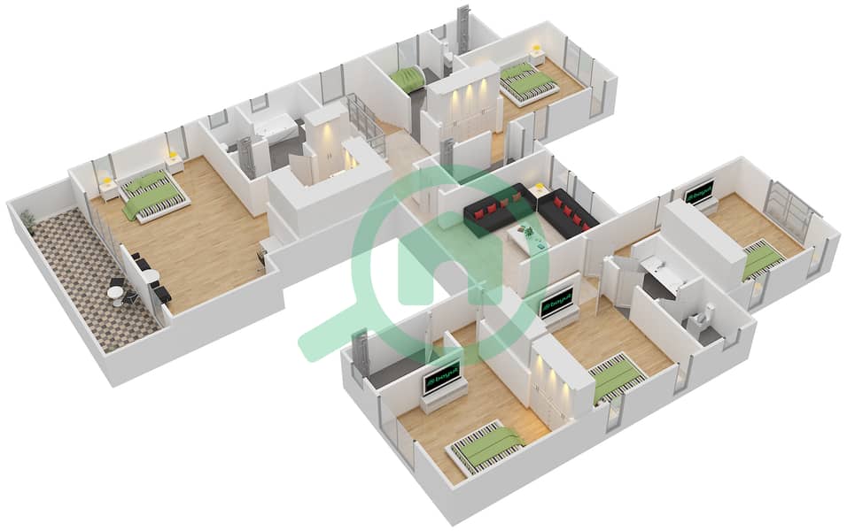 المخططات الطابقية لتصميم النموذج 5 فیلا 6 غرف نوم - روزا First Floor image3D