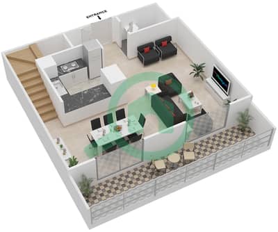 المخططات الطابقية لتصميم النموذج A DUPLEX MIDDLE UNIT شقة 2 غرفة نوم - بارك لاين ريزيدنس 4