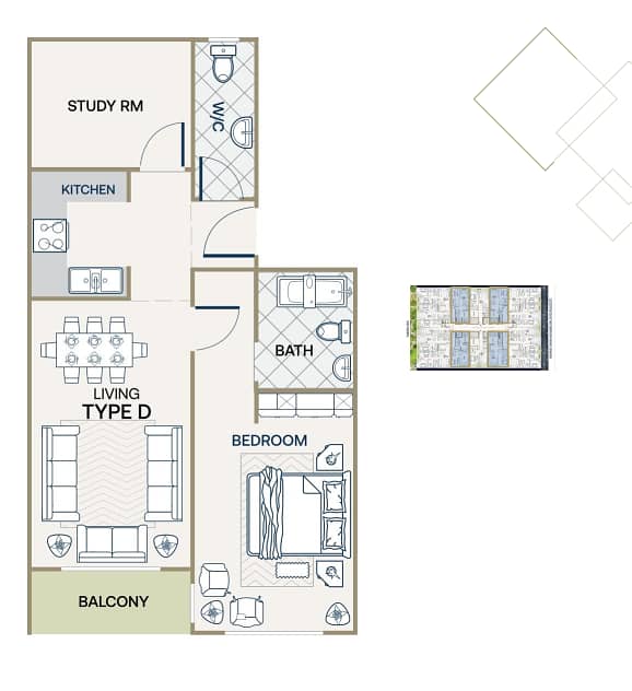 3 1bhk + Study Type D - Floor Plan. png