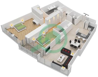 المخططات الطابقية لتصميم الوحدة 4 FLOOR 4,6 شقة 2 غرفة نوم - العنوان رزيدنس فاونتن فيوز 1
