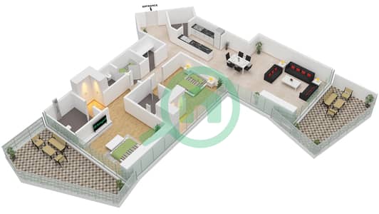 Al Habtoor Grand Resort Autograph Collection - 2 Bedroom Apartment Type/unit D / UNIT 2 FLOOR 3-16 Floor plan